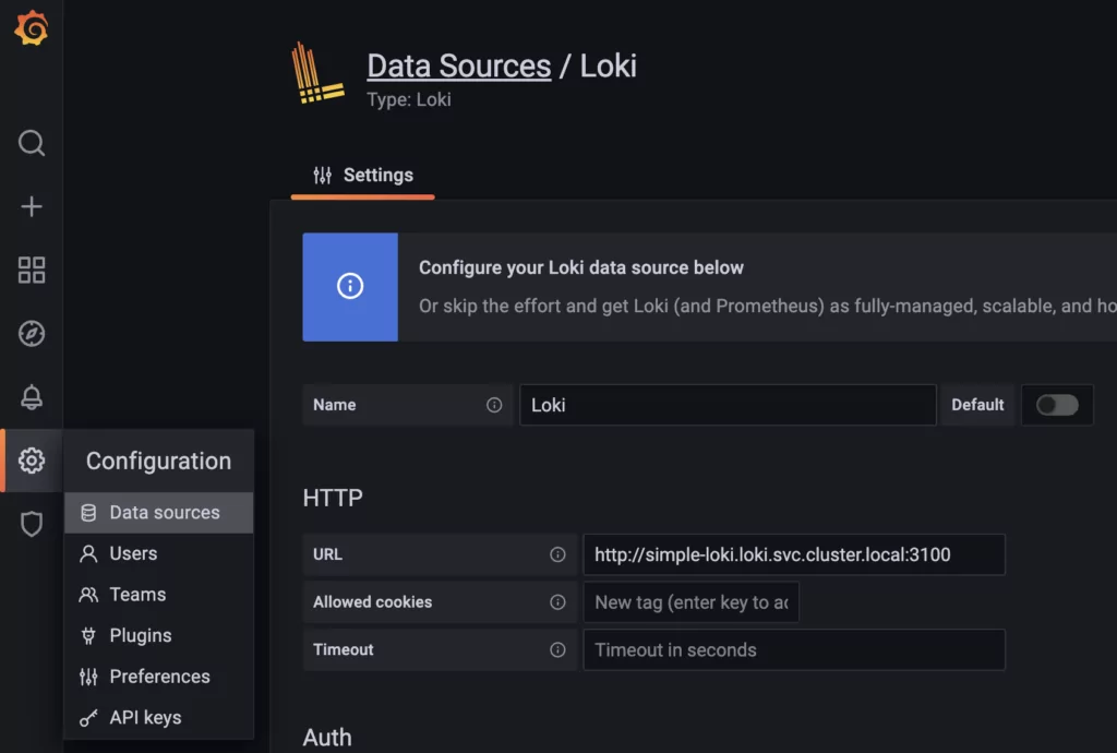 Einbinden einer Datenquelle in Grafana.