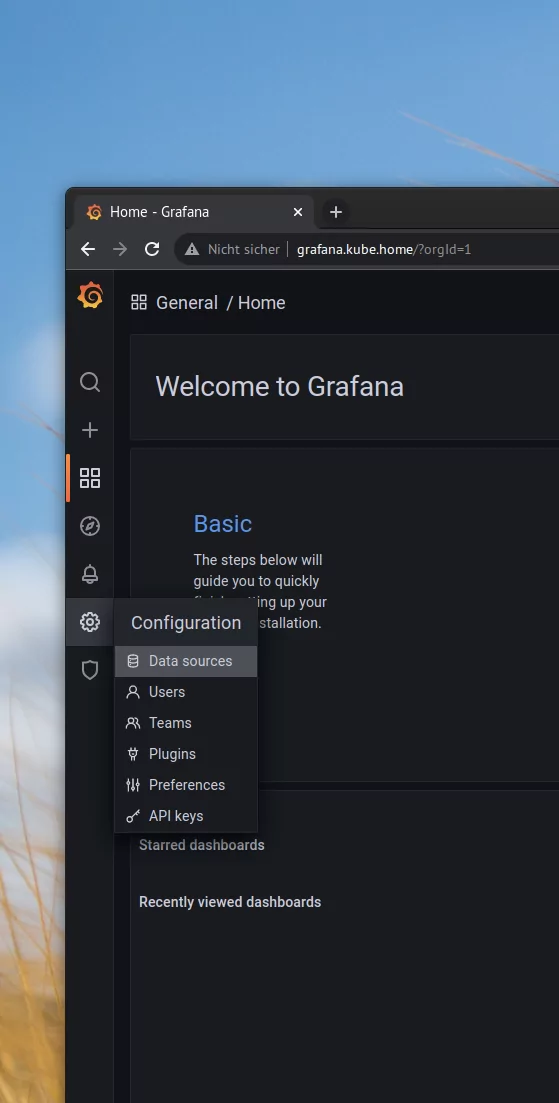 Hinzufügen einer Datenquelle in Grafana.